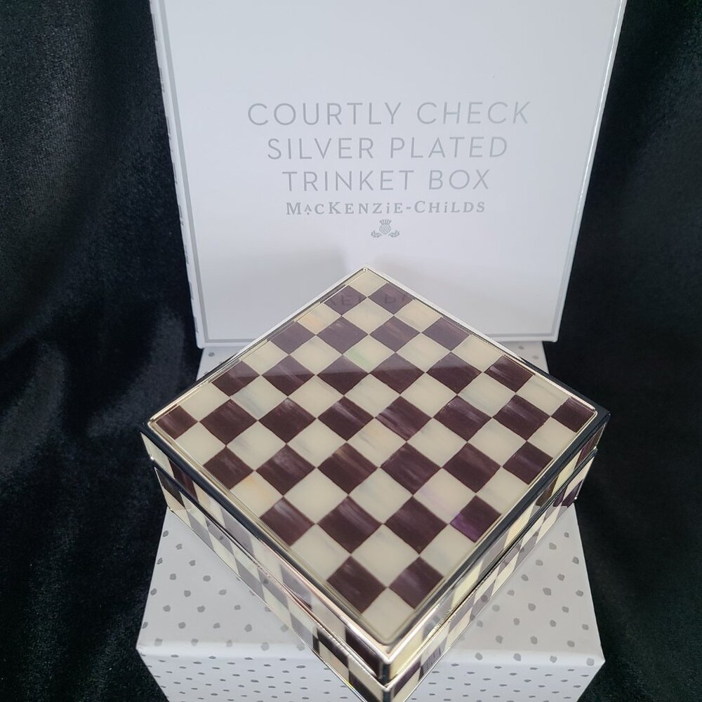 Mackenzie-Childs Courtly Check Silver Plated Trinket Box - NEW IN BOX! - Picture 2 of 13